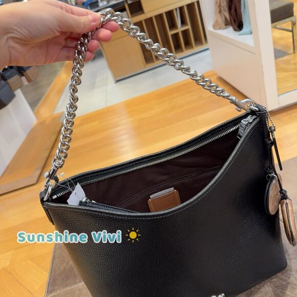 NWT Coach Laurel Large Shoulder Bag With Mirror Charm And Pouch CBI93 Black Tan - Picture 10 of 10